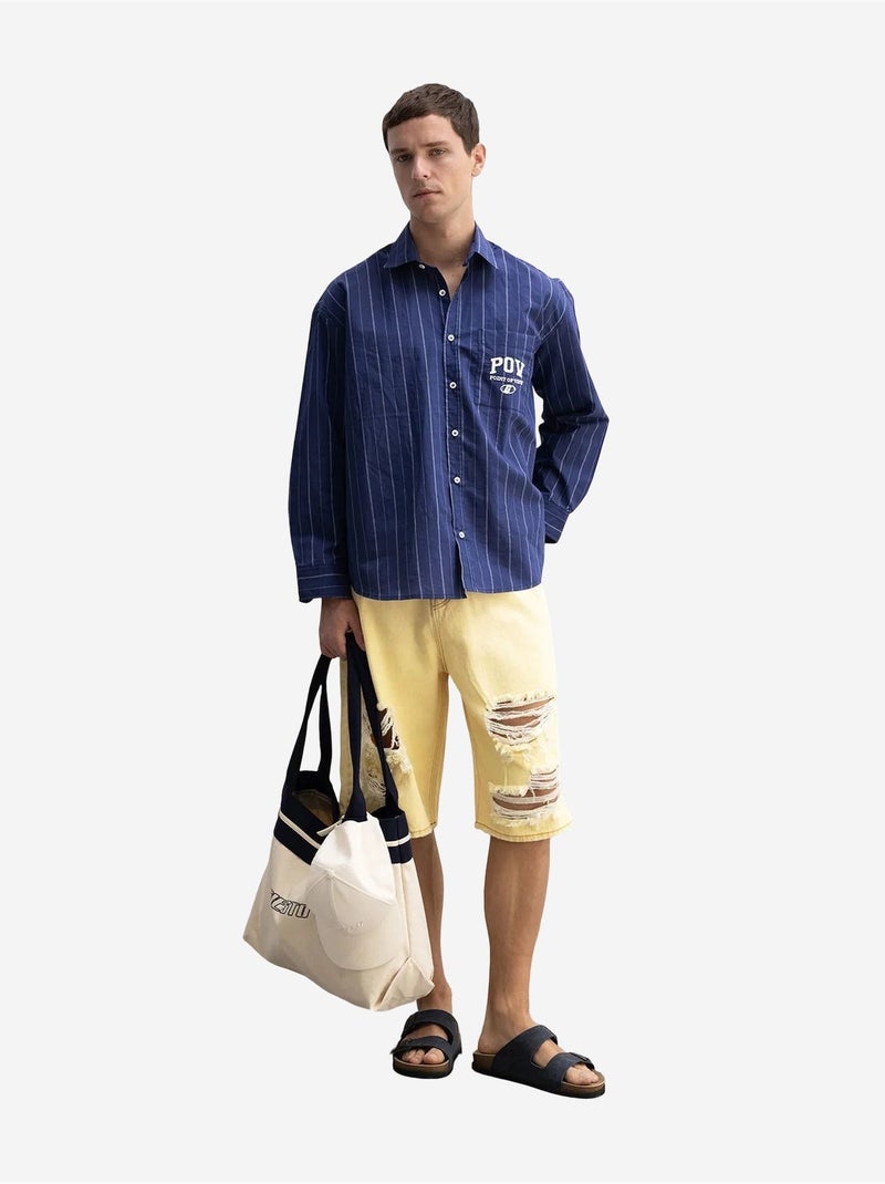Short mi-long en denim détruit à jambe large pour homme giesto Ambre - Kiabi