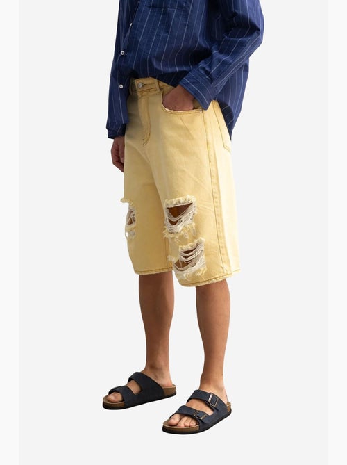 Short mi-long en denim détruit à jambe large pour homme giesto - Kiabi