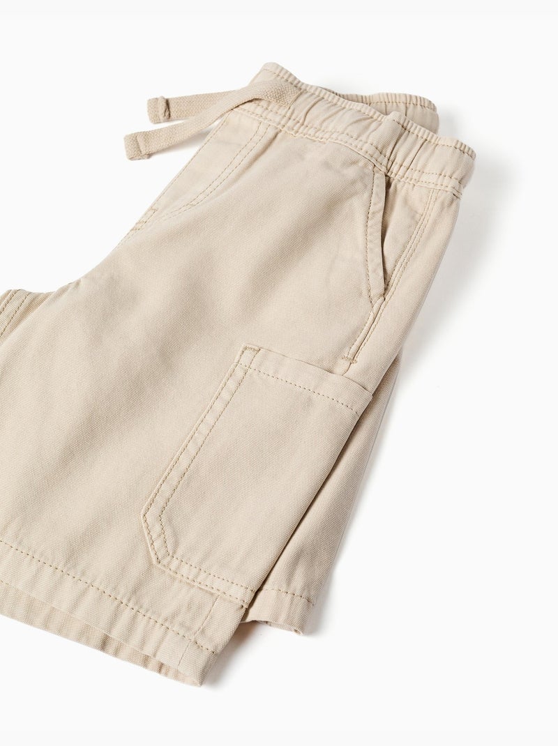 Short midi cargo en coton avec cordon Beige clair - Kiabi