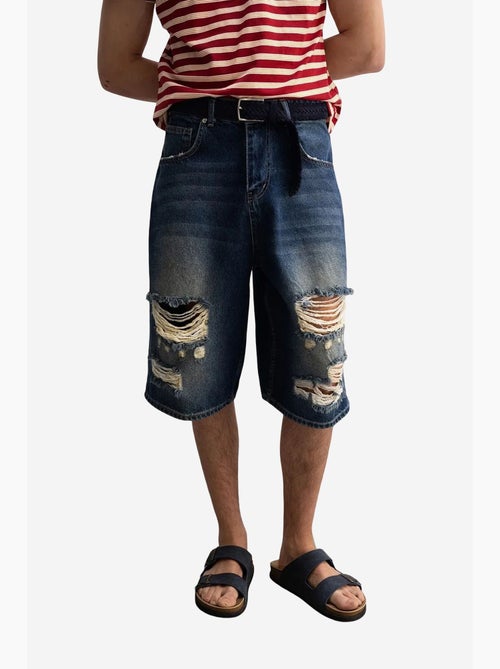 Short midi en jean déchiré à jambes larges giesto - Kiabi