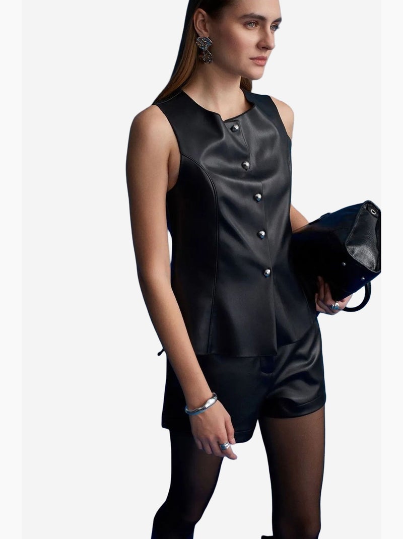 Short mini en simili cuir, taille mi-haute dilvin Noir - Kiabi