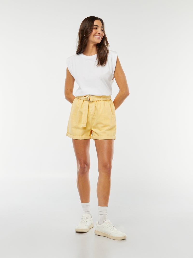 Short Paperbag avec ceinture Jaune - Kiabi