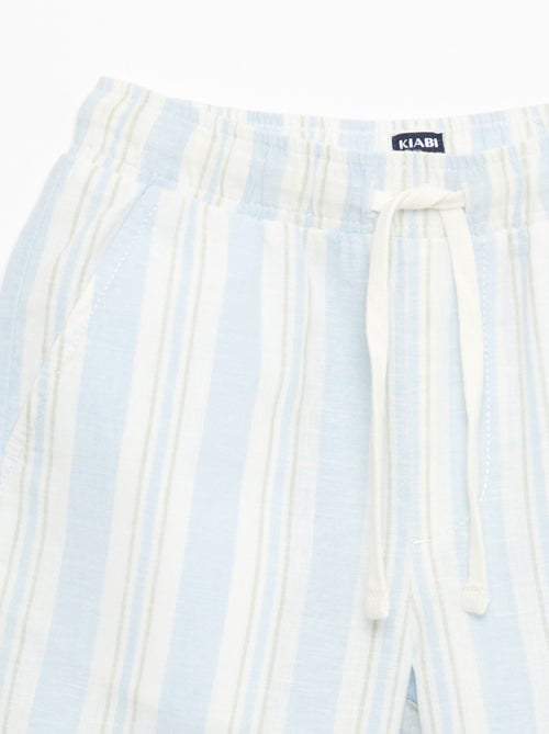 Short rayé à taille élastiquée en lin et coton - Kiabi