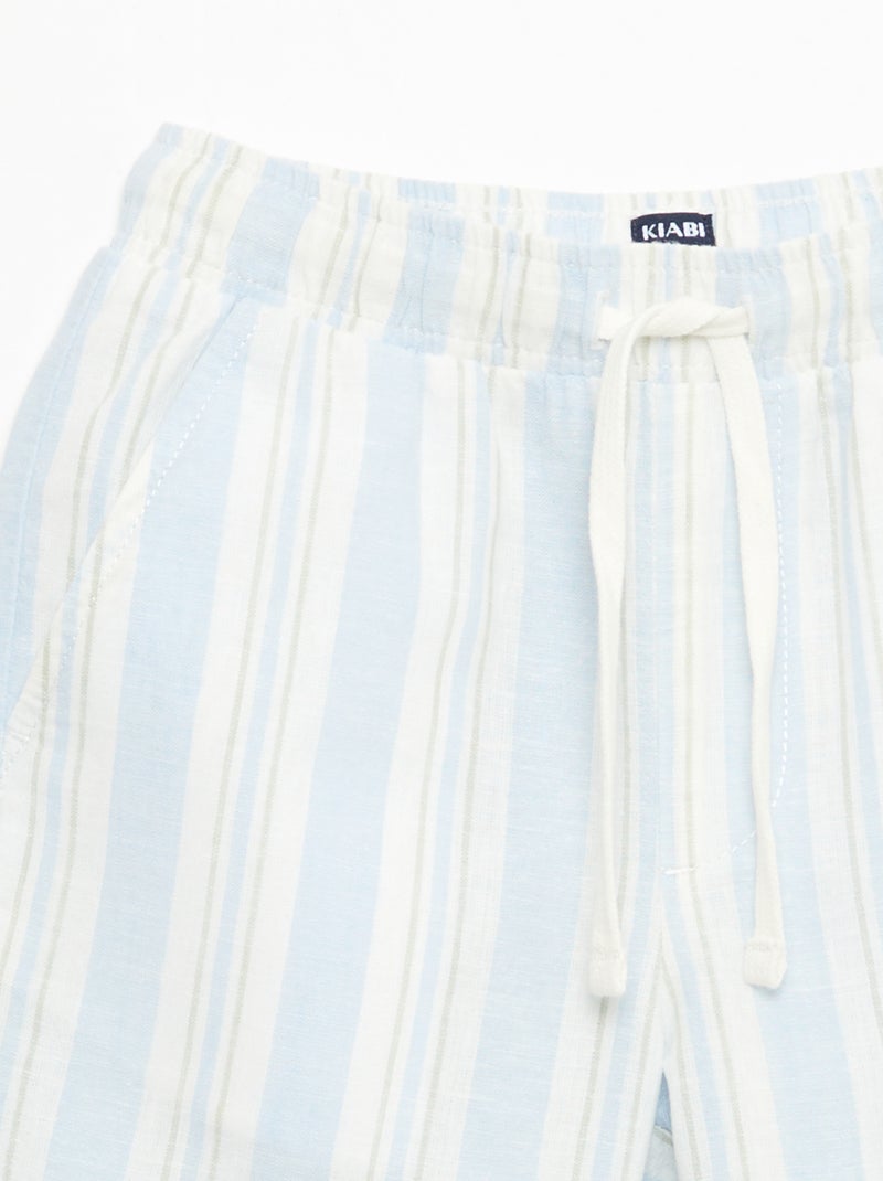 Short rayé à taille élastiquée en lin et coton Bleu - Kiabi