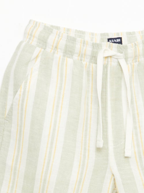Short rayé à taille élastiquée en lin et coton - Kiabi