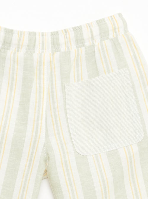 Short rayé à taille élastiquée en lin et coton - Kiabi