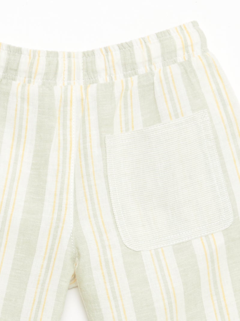 Short rayé à taille élastiquée en lin et coton Vert - Kiabi