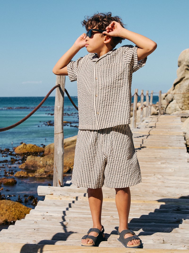 Short rayé avec cordons de serrage Beige - Kiabi