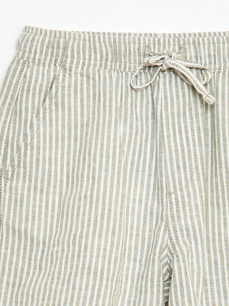 Short rayé léger en lin mélangé Kaki - Kiabi