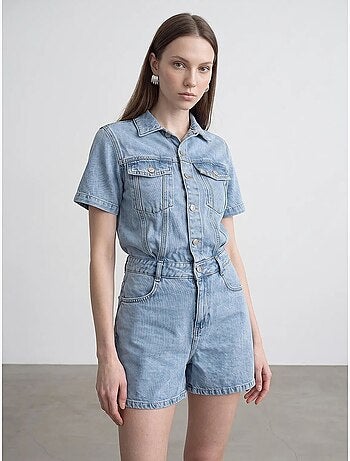 Short salopette en denim à col chemise dilvin