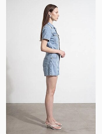Short salopette en denim à col chemise dilvin
