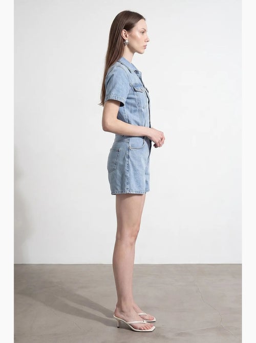 Short salopette en denim à col chemise dilvin - Kiabi