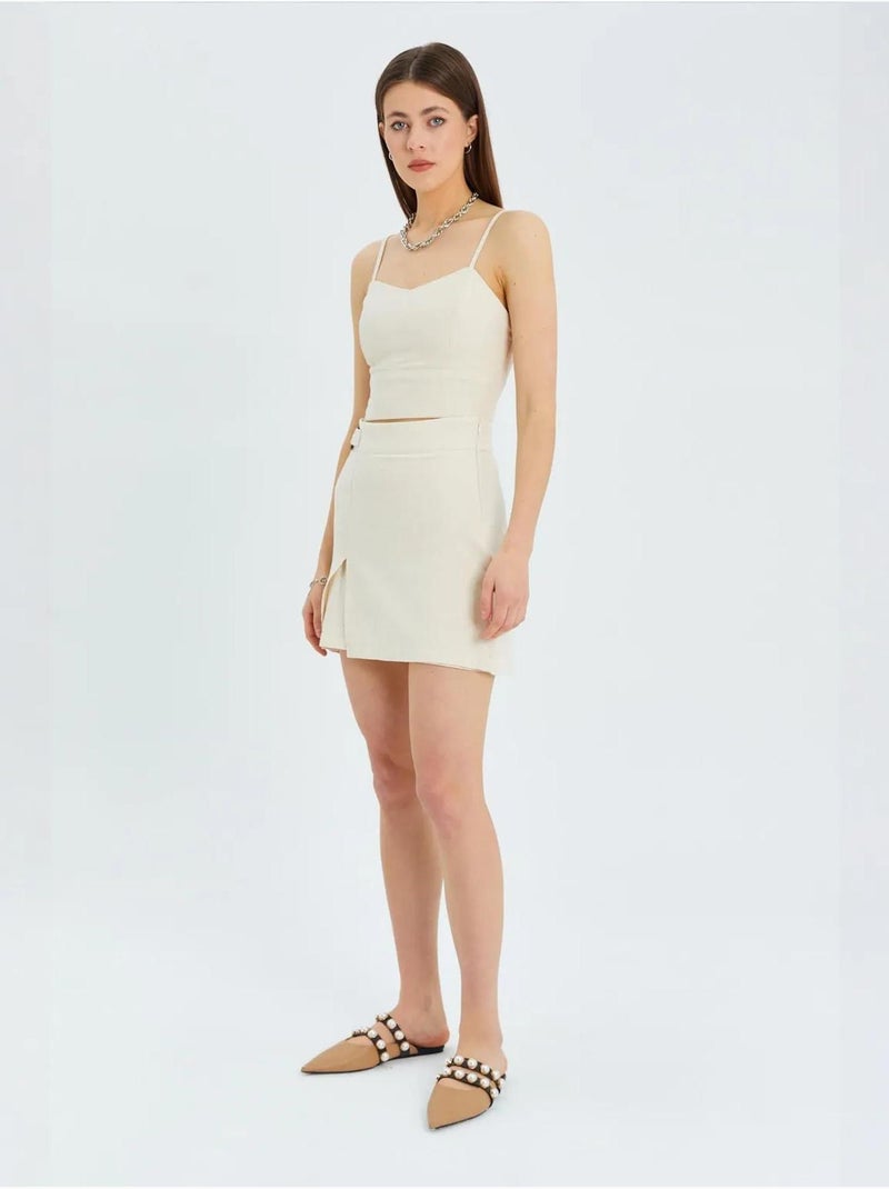 Short taille haute à ceinture et fente sur le devant mixray Crème - Kiabi