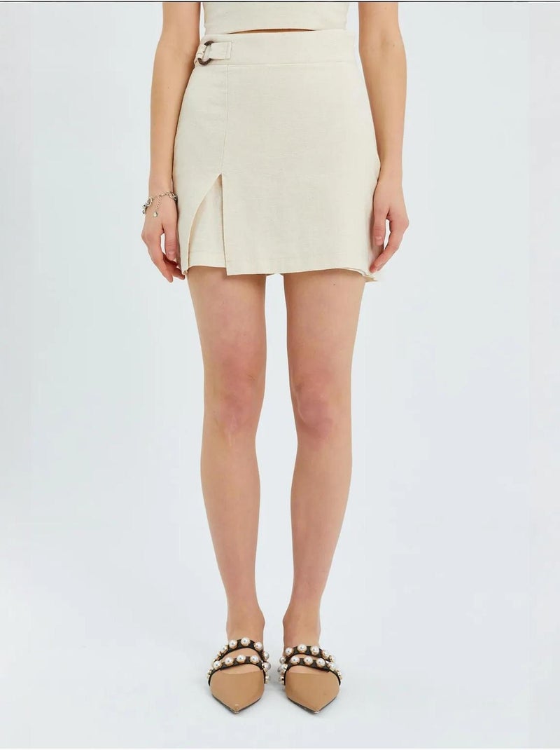 Short taille haute à ceinture et fente sur le devant mixray Crème - Kiabi
