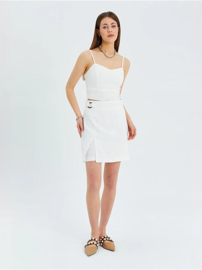 Short taille haute à ceinture et fente sur le devant mixray Ivoire - Kiabi