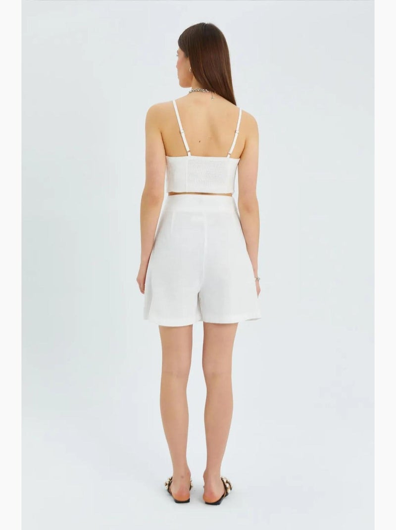 Short taille haute à ceinture et fente sur le devant mixray Ivoire - Kiabi