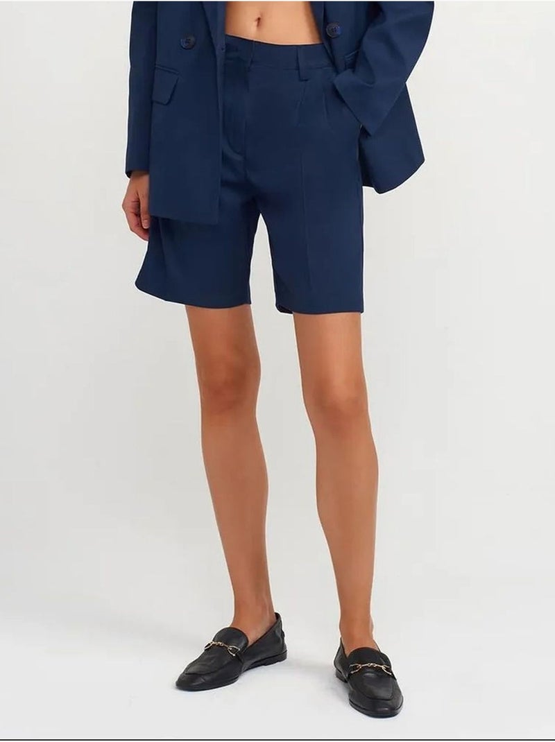 Short taille haute à ceinture et jambe large dilvin Bleu marine - Kiabi