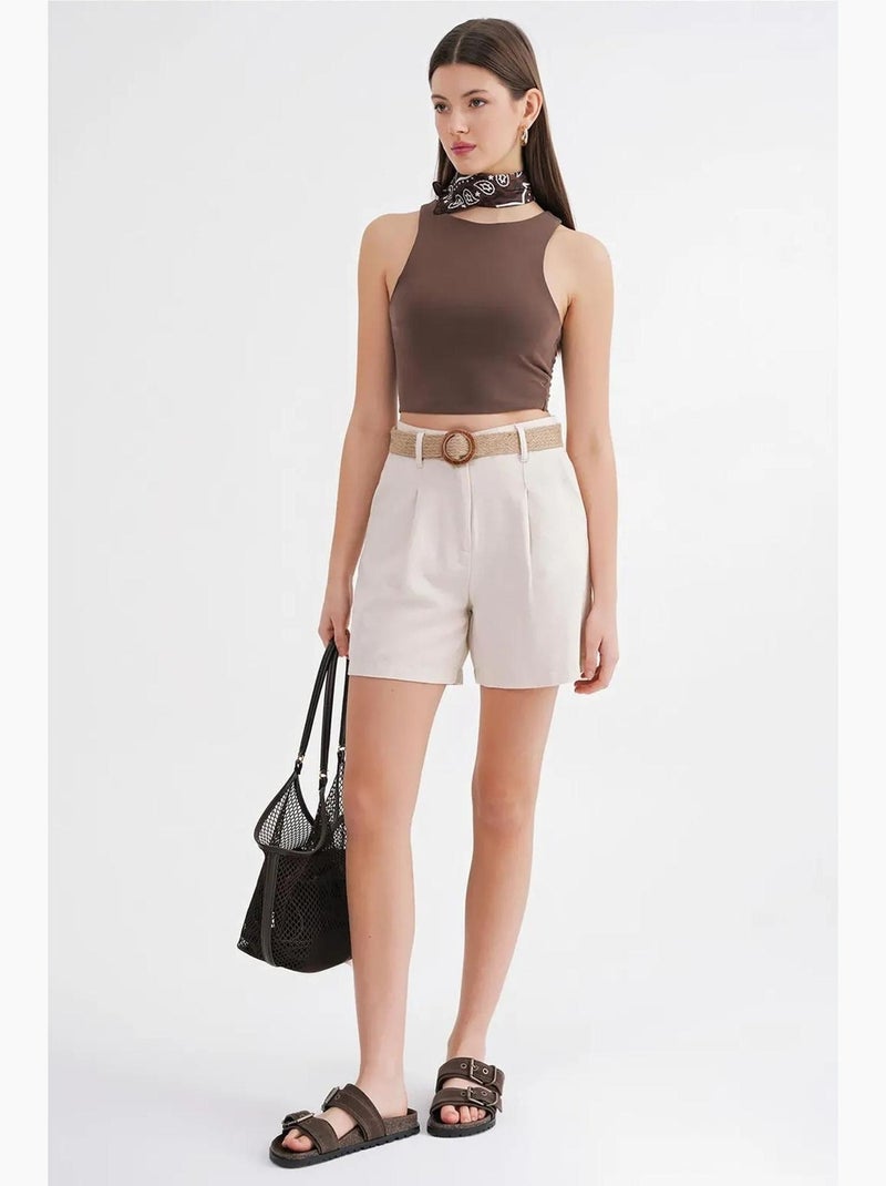 Short taille haute à jambes larges avec détails accessoires mixray Beige - Kiabi