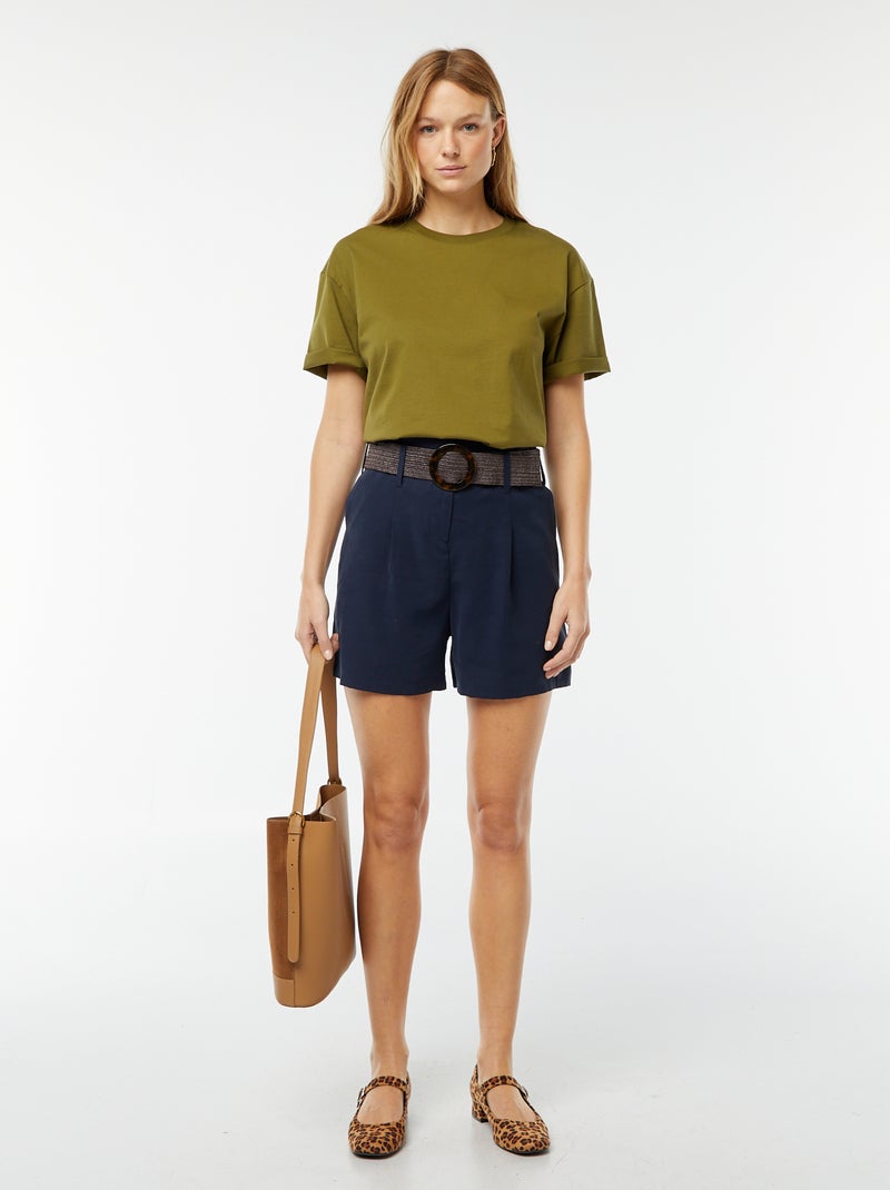 Short taille haute avec ceinture BLEU - Kiabi