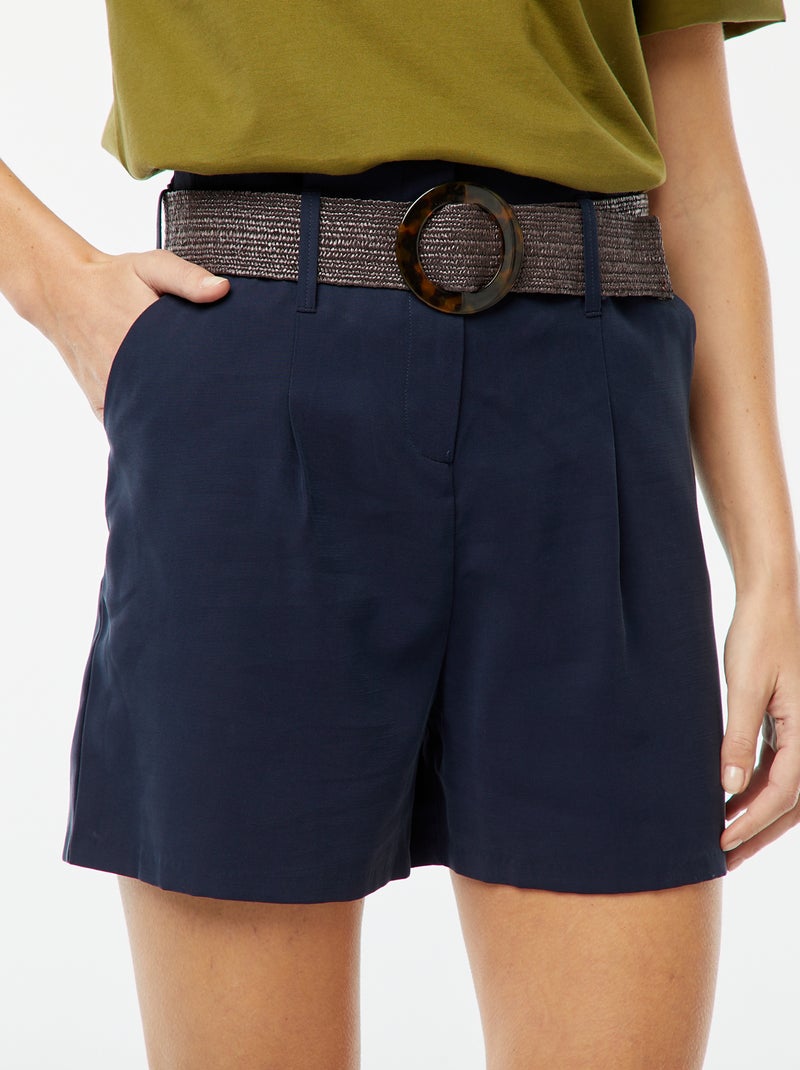 Short taille haute avec ceinture BLEU - Kiabi