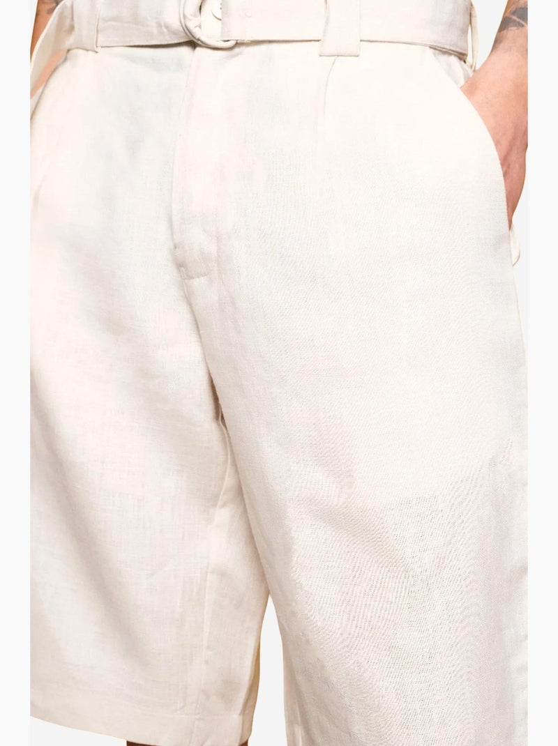 Short taille haute ceinturé en lin giesto Beige argile - Kiabi