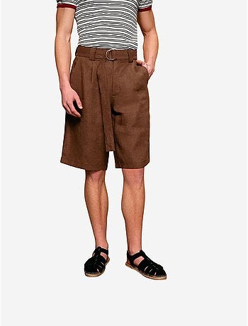 Short taille haute ceinturé en lin mélangé giesto
