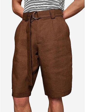 Short taille haute ceinturé en lin mélangé giesto