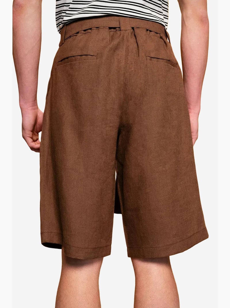 Short taille haute ceinturé en lin mélangé giesto Marron clair - Kiabi