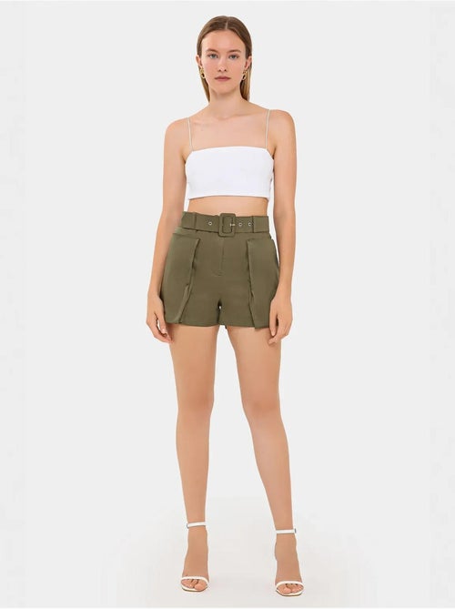 Short taille haute en coton avec poche et ceinture hiccup - Kiabi Short taille haute en coton avec poche et ceinture hiccup - Kiabi
