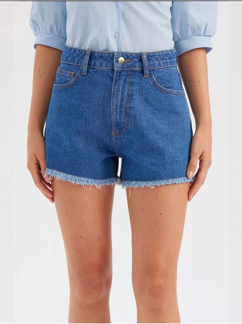 Short taille haute en denim uni hiccup - Kiabi Short taille haute en denim uni hiccup - Kiabi