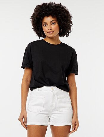 Short taille haute en jean avec 4 poches plaquées