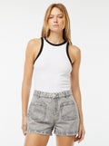Short taille haute en jean avec 4 poches plaquées Gris - Kiabi