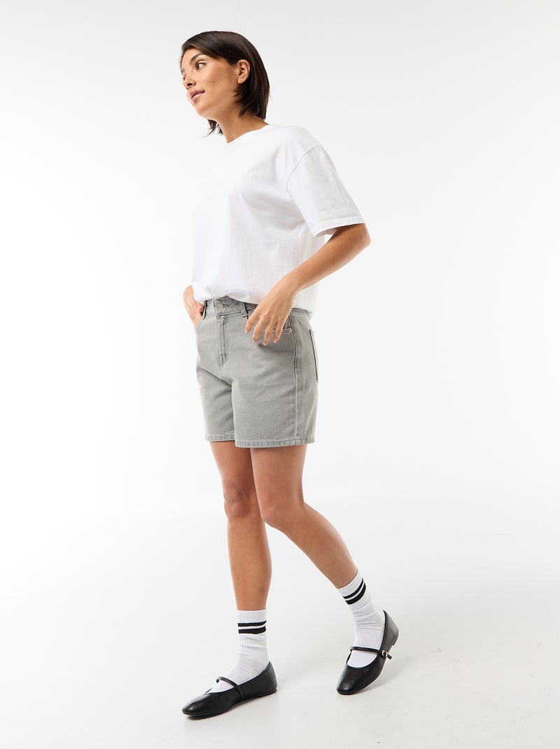 Short taille haute en jean Gris - Kiabi