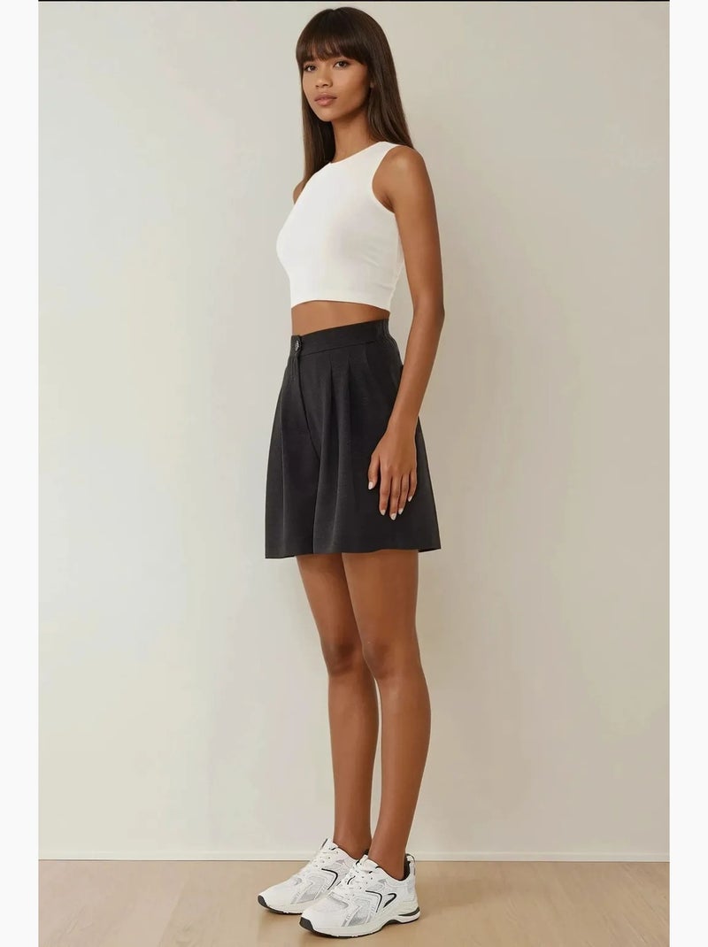 Short taille haute plissé en lyocell doux au toucher hiccup Noir - Kiabi
