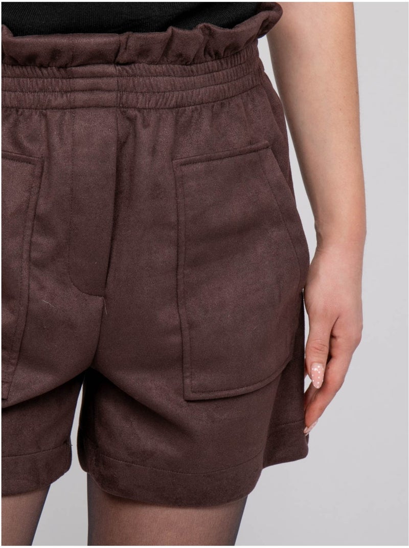 Short taille haute suédine ceinture élastiquée xiche Marron - Kiabi