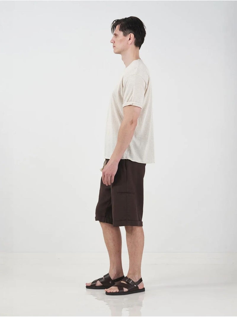 Short taille mi-haute, coupe décontractée, jambes larges et poches giesto Marron chocolat - Kiabi