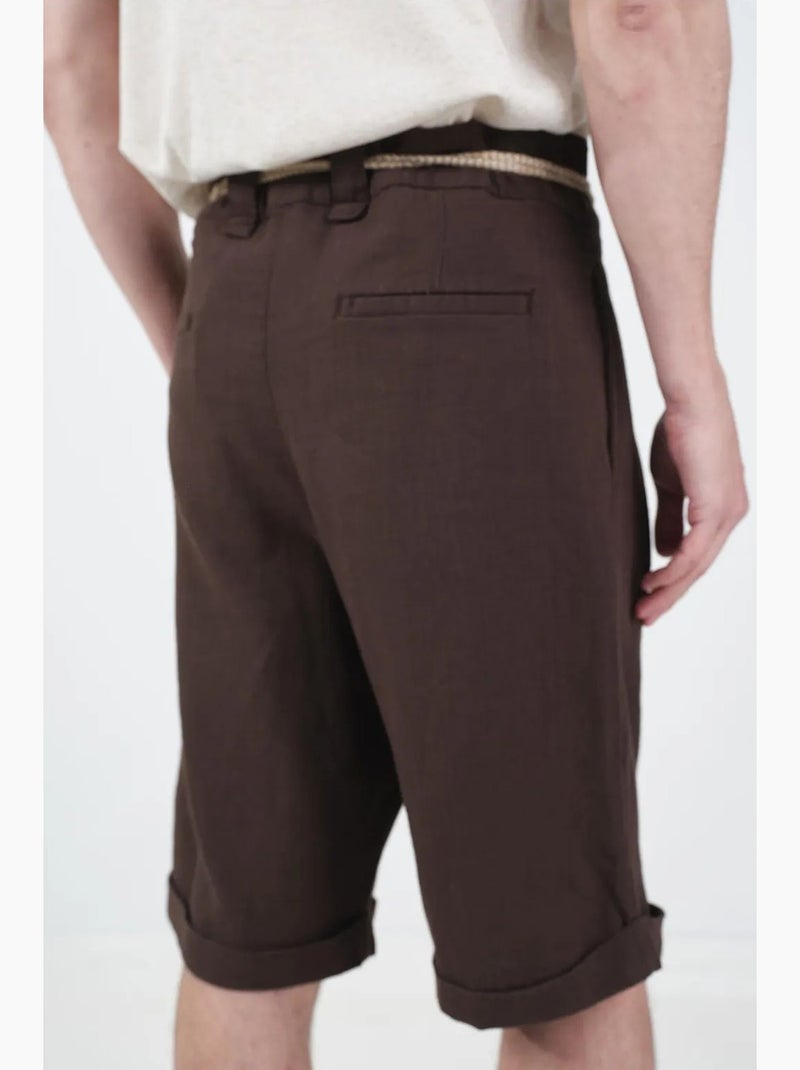Short taille mi-haute, coupe décontractée, jambes larges et poches giesto Marron chocolat - Kiabi