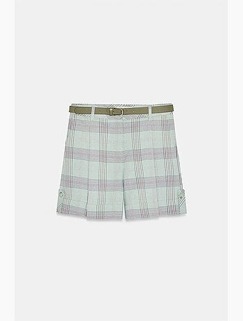 Short tailleur à carreaux, taille haute et ceinture dilvin