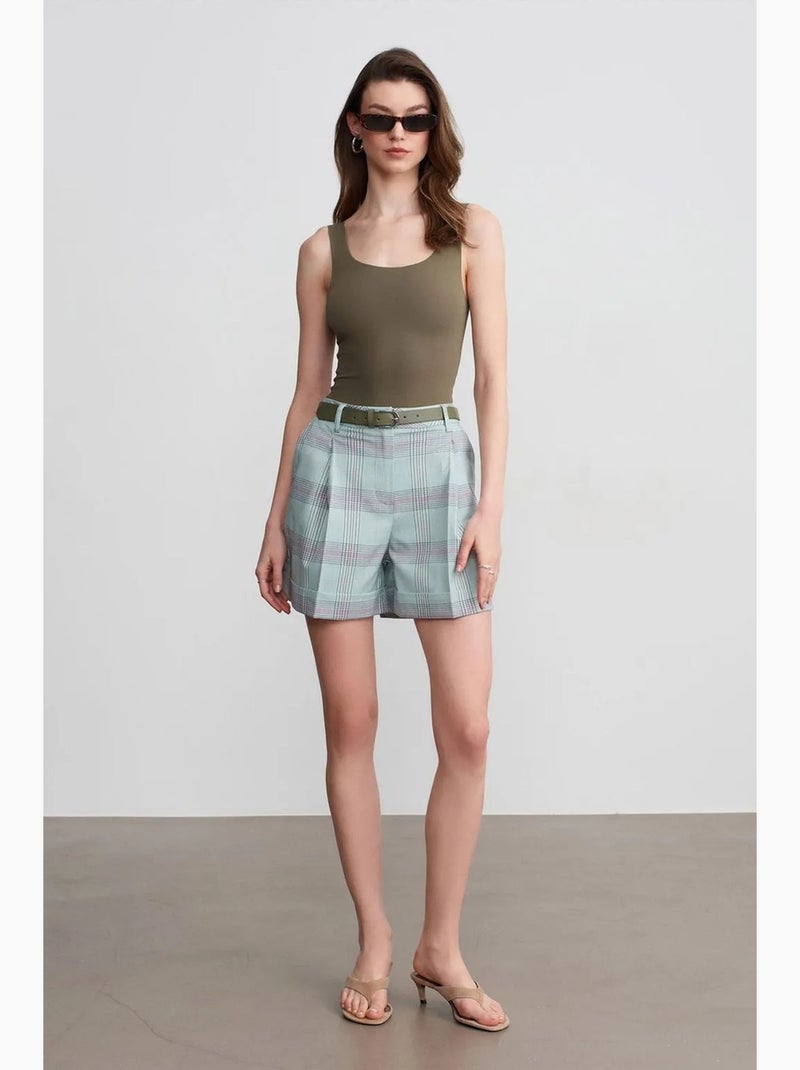 Short tailleur à carreaux, taille haute et ceinture dilvin Multicolore - Kiabi