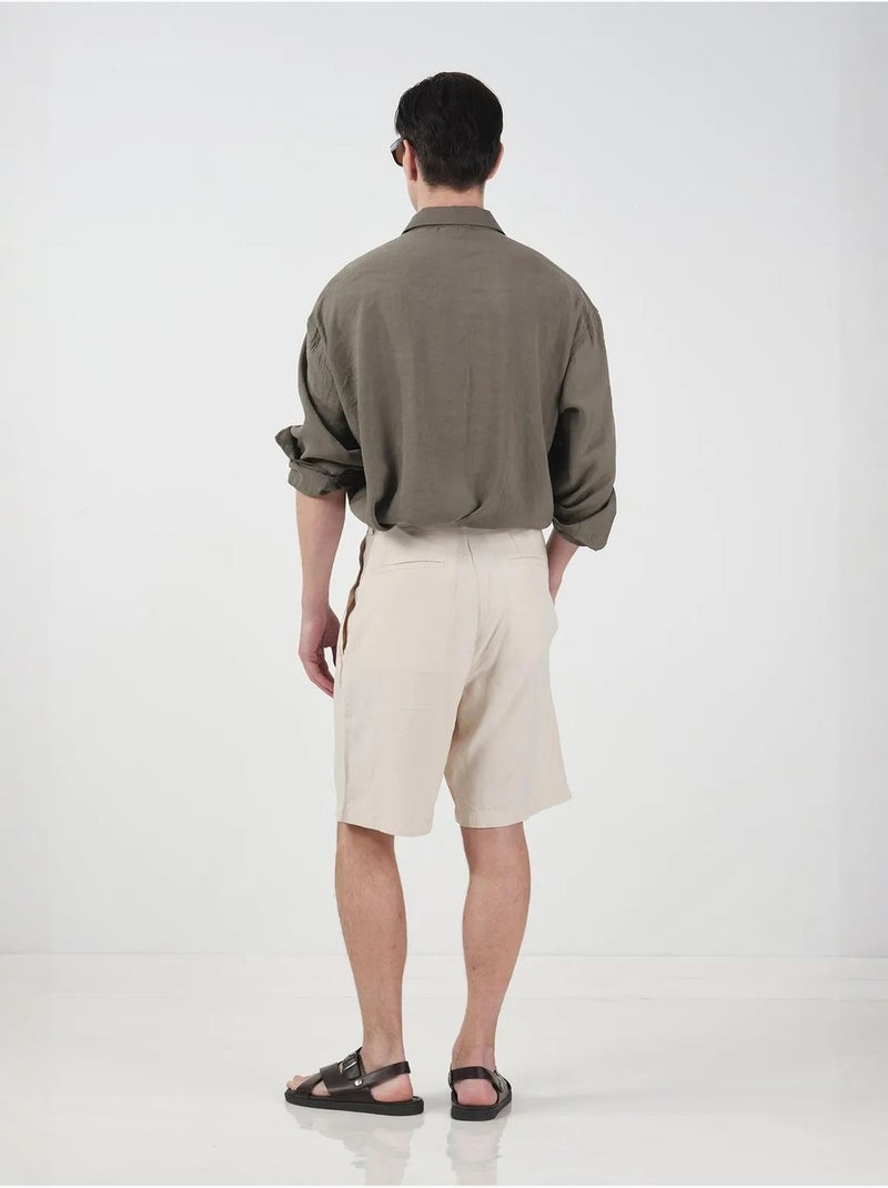 Short tailleur à jambes larges et taille haute en tencel giesto Beige argile - Kiabi