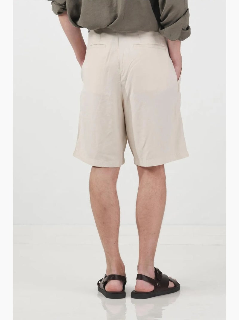Short tailleur à jambes larges et taille haute en tencel giesto Beige argile - Kiabi