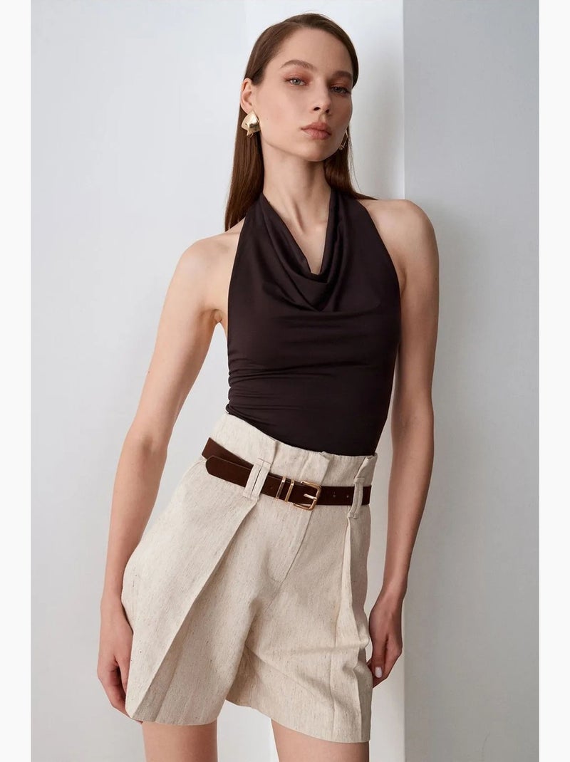 Short tailleur à taille haute et ceinture dilvin Beige argile - Kiabi
