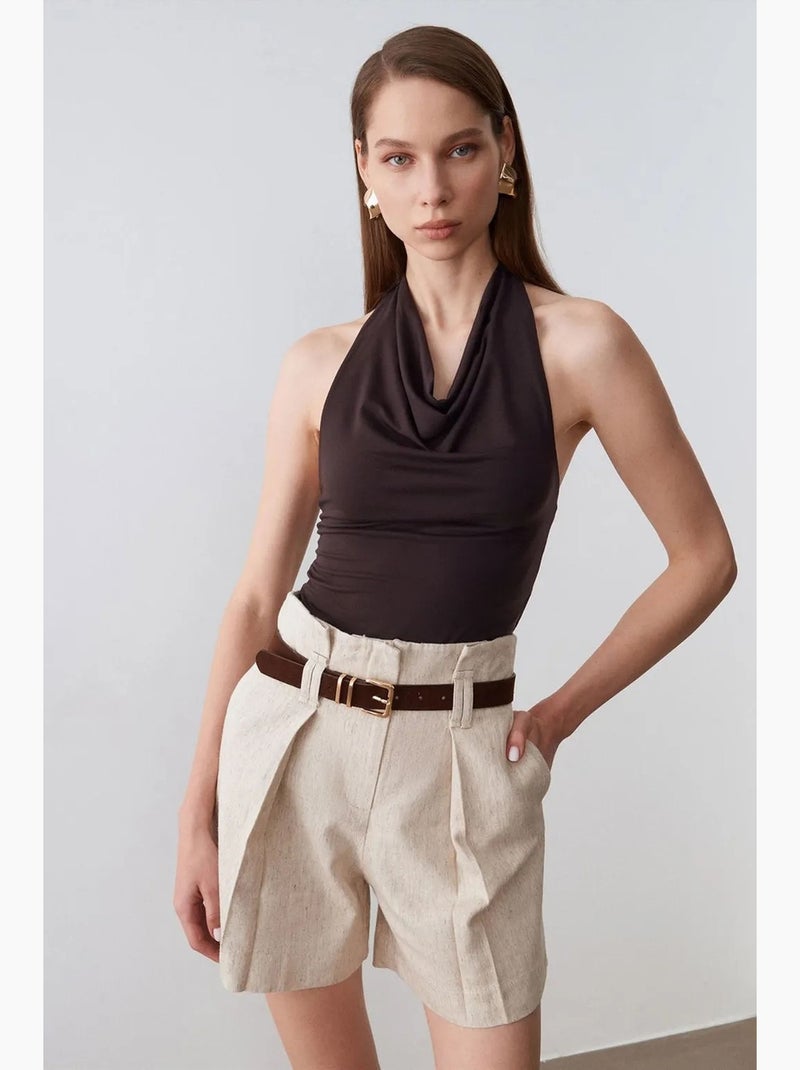 Short tailleur à taille haute et ceinture dilvin Beige argile - Kiabi