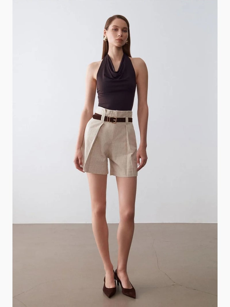 Short tailleur à taille haute et ceinture dilvin Beige argile - Kiabi