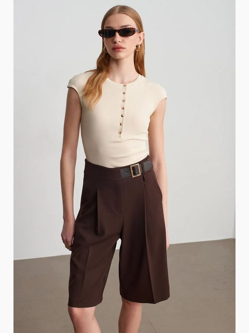 Short tailleur à taille haute et ceinture dilvin Marron chocolat - Kiabi