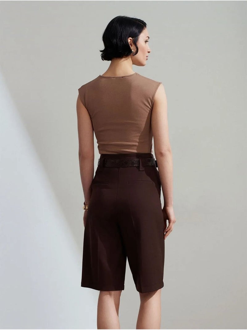 Short tailleur à taille haute et ceinture dilvin Marron chocolat - Kiabi