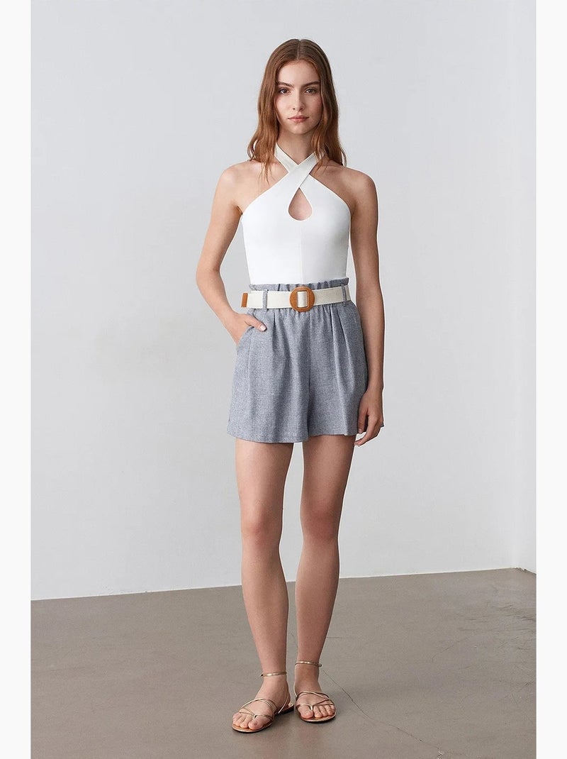 Short tailleur à taille haute et jambe large dilvin Gris - Kiabi