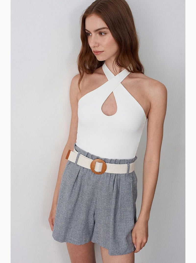 Short tailleur à taille haute et jambe large dilvin Gris - Kiabi