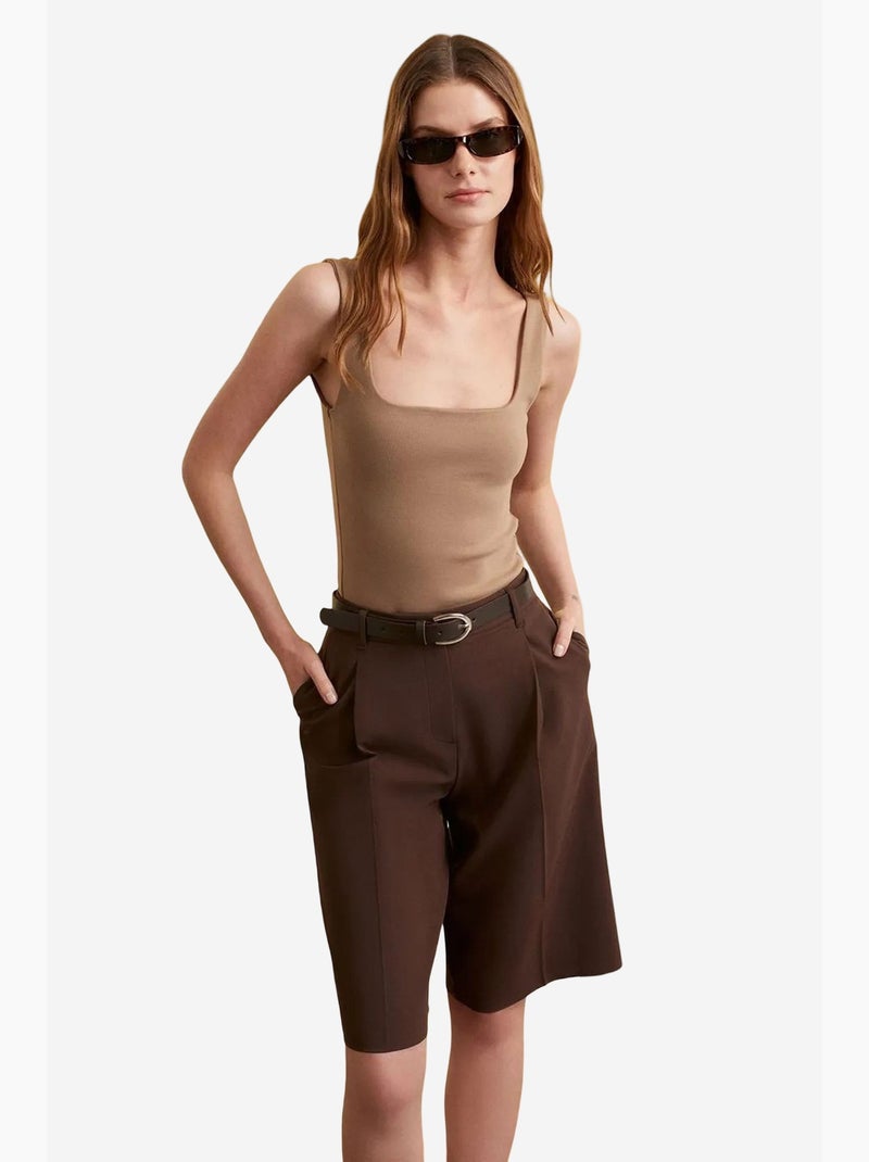 Short tailleur à taille haute et jambe large dilvin Marron - Kiabi