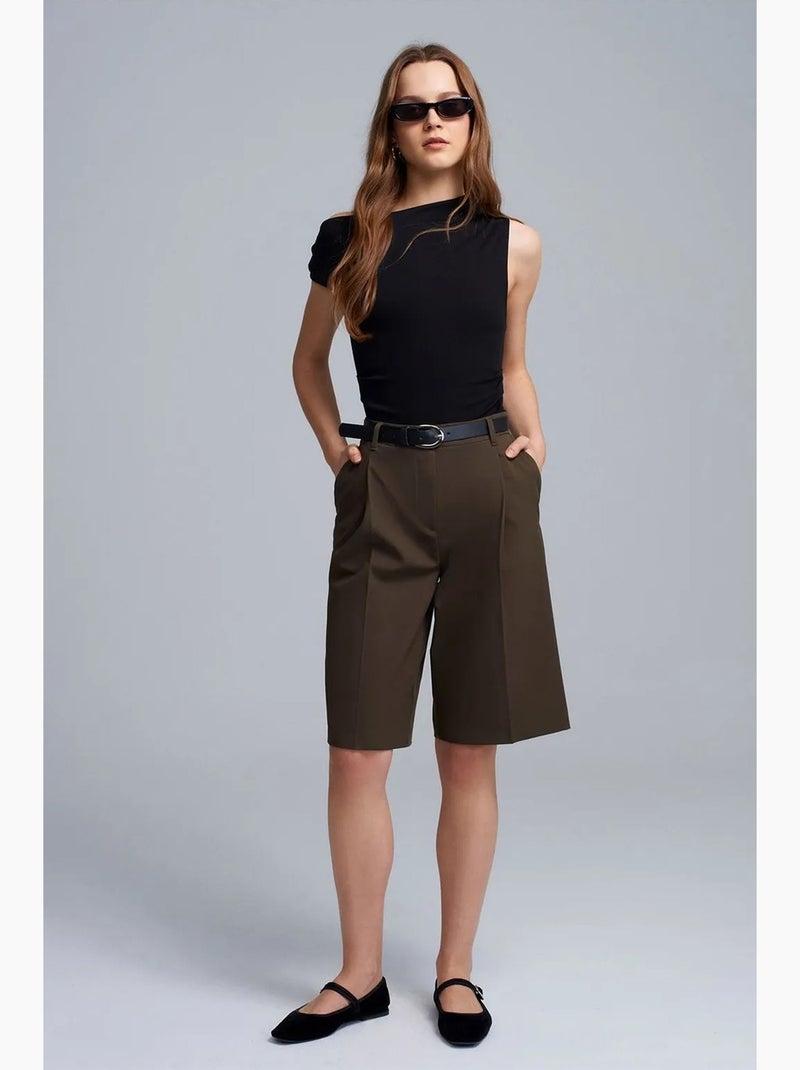 Short tailleur à taille haute et jambe large dilvin Vert kaki - Kiabi
